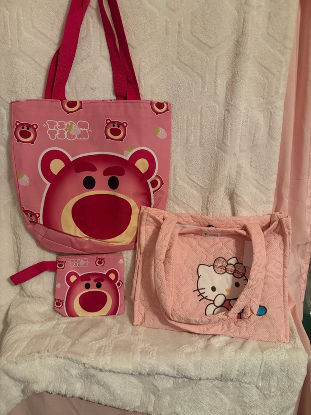 Hello Kitty Pink Quilted Tote and Matching Pink Character Bag Set